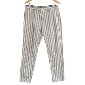 Zara Striped Tapered Fit Trouser Cropped Pants Cotton Blend Pockets32 Preppy‎